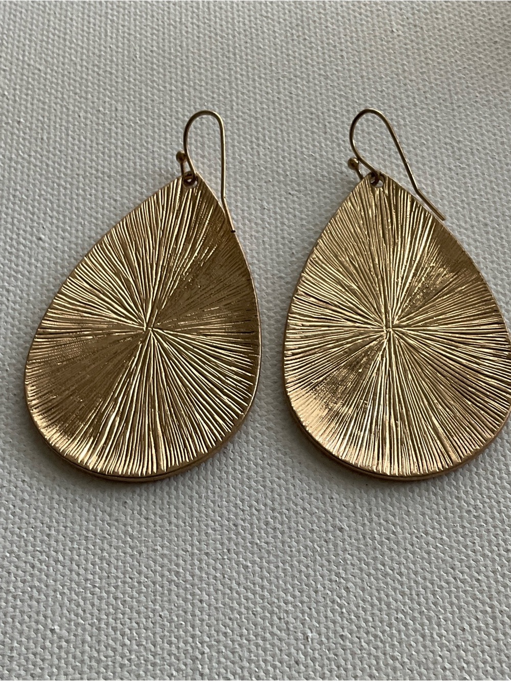 Hammered Teardrop Drop Earrings - Gold Tone - Picture 3 of 5